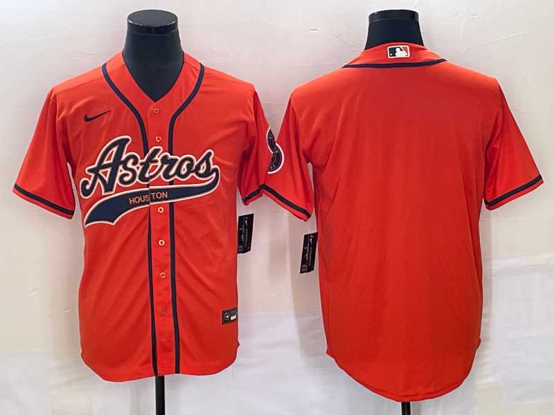 Men%27s Houston Astros Blank Number Orange With Patch Cool Base Stitched Baseball Jersey